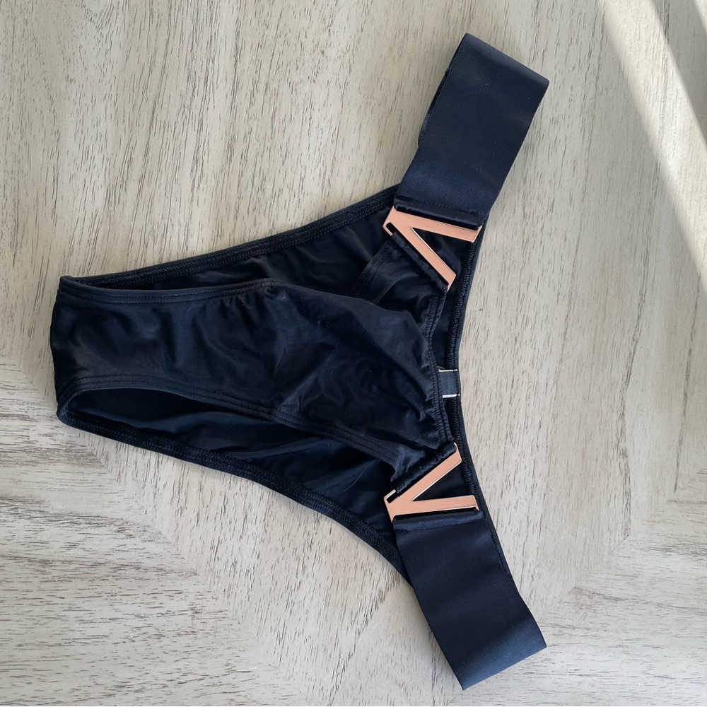 Victoria's Secret Black Bikini Bottom with Gold Accents